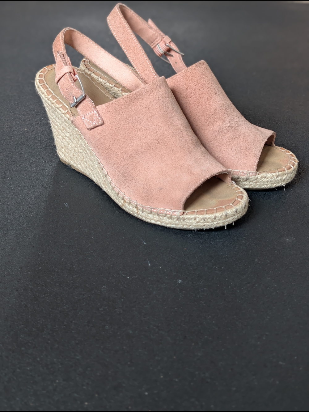 TOMs Women's Pink Suede Espadrille Wedge Sandals